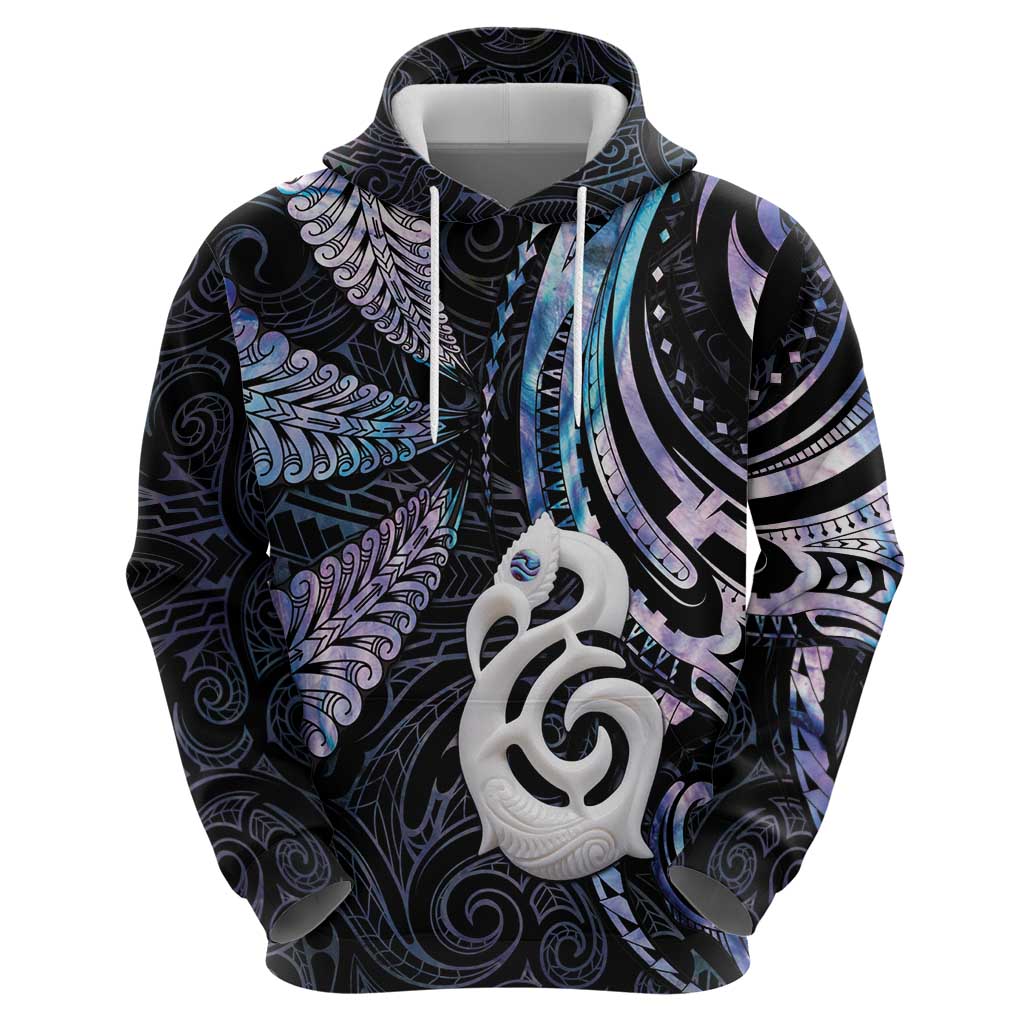 New Zealand Aotearoa Zip Hoodie Maori Hei Manaia Purple Paua Shell