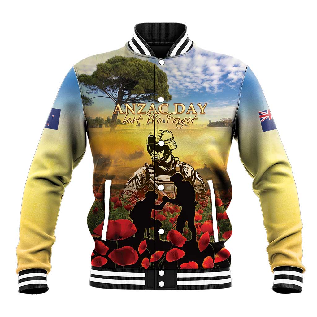 New Zealand ANZAC Day Baseball Jacket The Ode Remembrance And Poppy