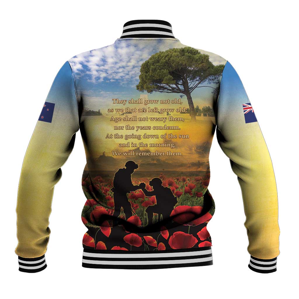 New Zealand ANZAC Day Baseball Jacket The Ode Remembrance And Poppy