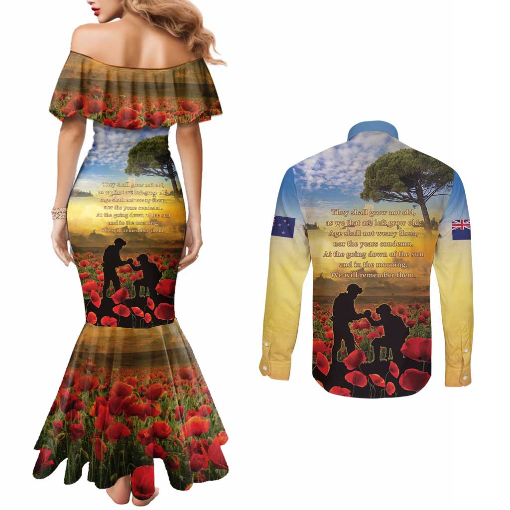 New Zealand ANZAC Day Couples Matching Mermaid Dress and Long Sleeve Button Shirt The Ode Remembrance And Poppy