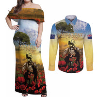 New Zealand ANZAC Day Couples Matching Off Shoulder Maxi Dress and Long Sleeve Button Shirt The Ode Remembrance And Poppy