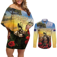 New Zealand ANZAC Day Couples Matching Off Shoulder Short Dress and Long Sleeve Button Shirt The Ode Remembrance And Poppy