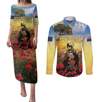 New Zealand ANZAC Day Couples Matching Puletasi and Long Sleeve Button Shirt The Ode Remembrance And Poppy