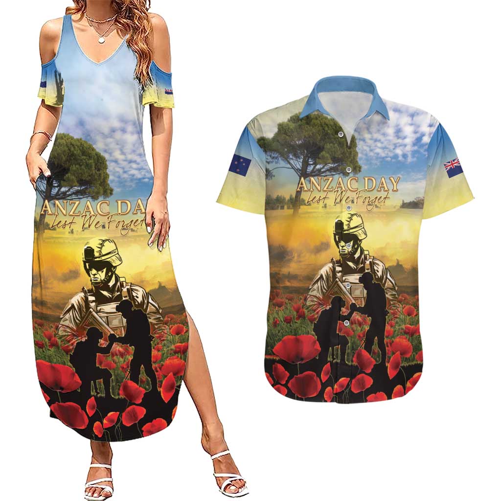 New Zealand ANZAC Day Couples Matching Summer Maxi Dress and Hawaiian Shirt The Ode Remembrance And Poppy