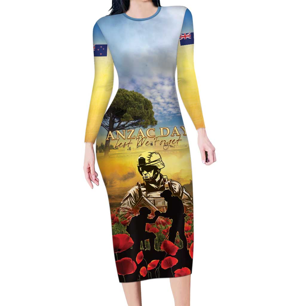 New Zealand ANZAC Day Family Matching Long Sleeve Bodycon Dress and Hawaiian Shirt The Ode Remembrance And Poppy