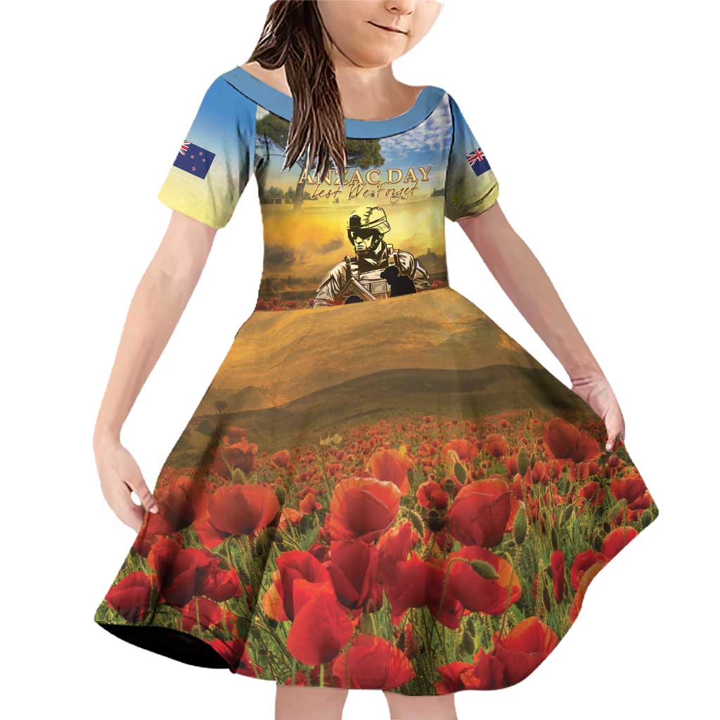 New Zealand ANZAC Day Family Matching Off Shoulder Short Dress and Hawaiian Shirt The Ode Remembrance And Poppy