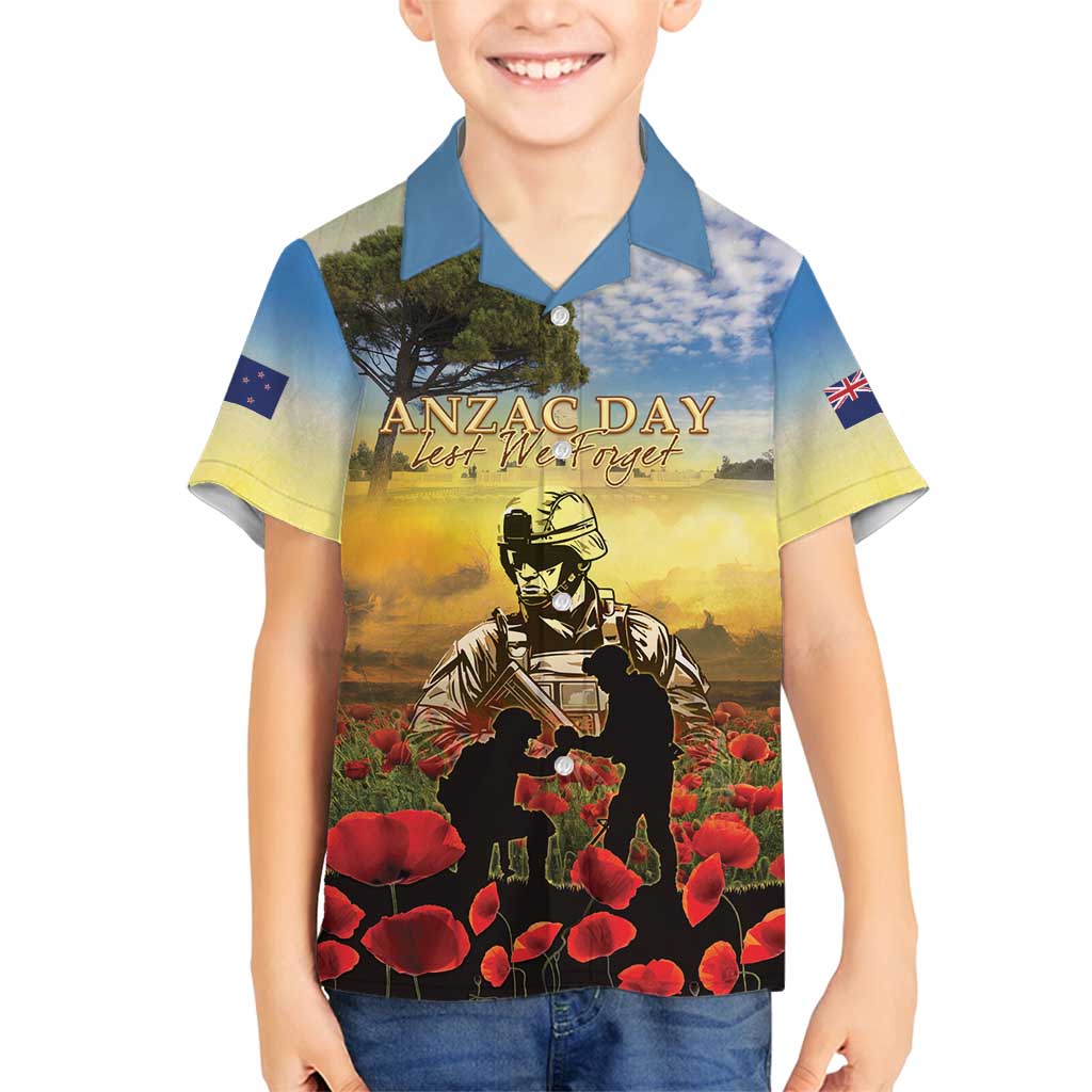 New Zealand ANZAC Day Family Matching Off Shoulder Short Dress and Hawaiian Shirt The Ode Remembrance And Poppy