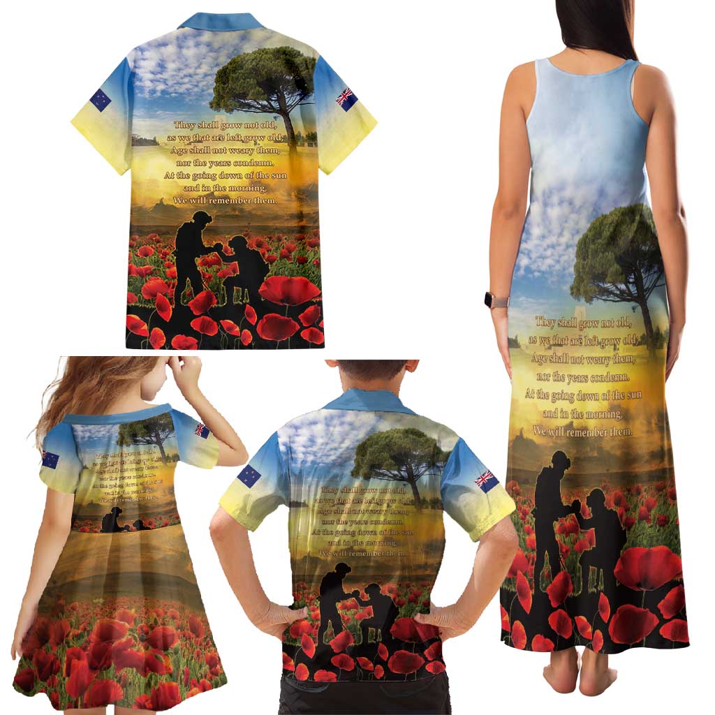 New Zealand ANZAC Day Family Matching Tank Maxi Dress and Hawaiian Shirt The Ode Remembrance And Poppy