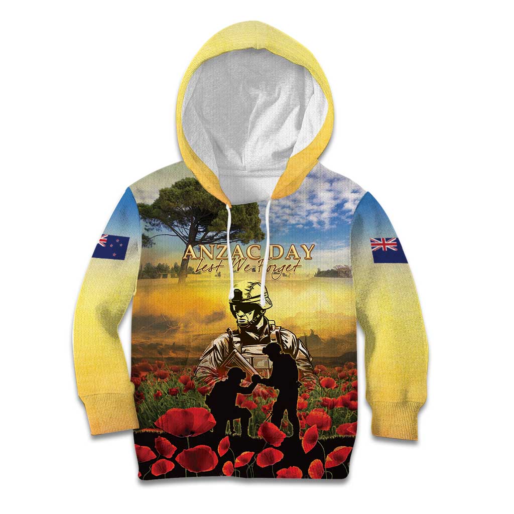 New Zealand ANZAC Day Kid Hoodie The Ode Remembrance And Poppy