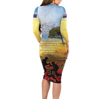 New Zealand ANZAC Day Long Sleeve Bodycon Dress The Ode Remembrance And Poppy