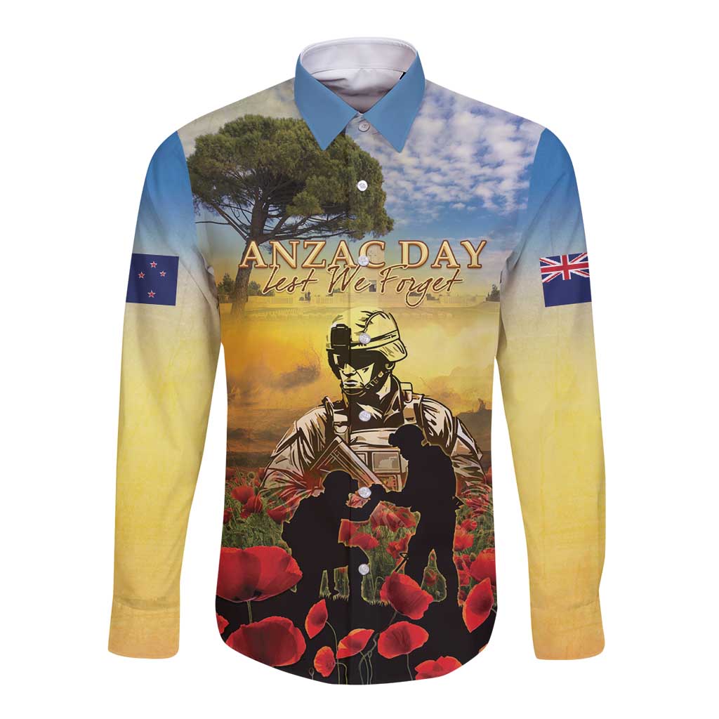 New Zealand ANZAC Day Long Sleeve Button Shirt The Ode Remembrance And Poppy