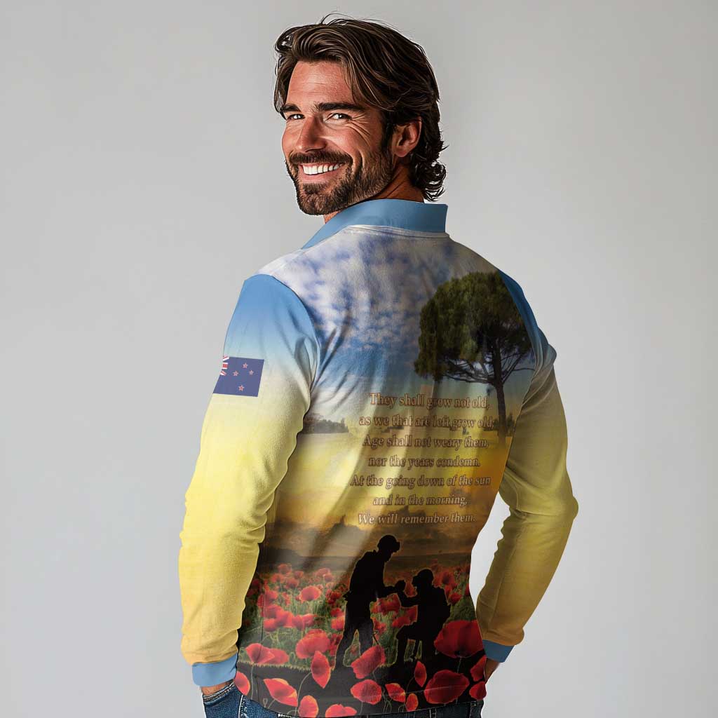 New Zealand ANZAC Day Long Sleeve Polo Shirt The Ode Remembrance And Poppy