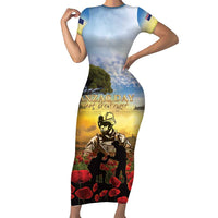 New Zealand ANZAC Day Short Sleeve Bodycon Dress The Ode Remembrance And Poppy