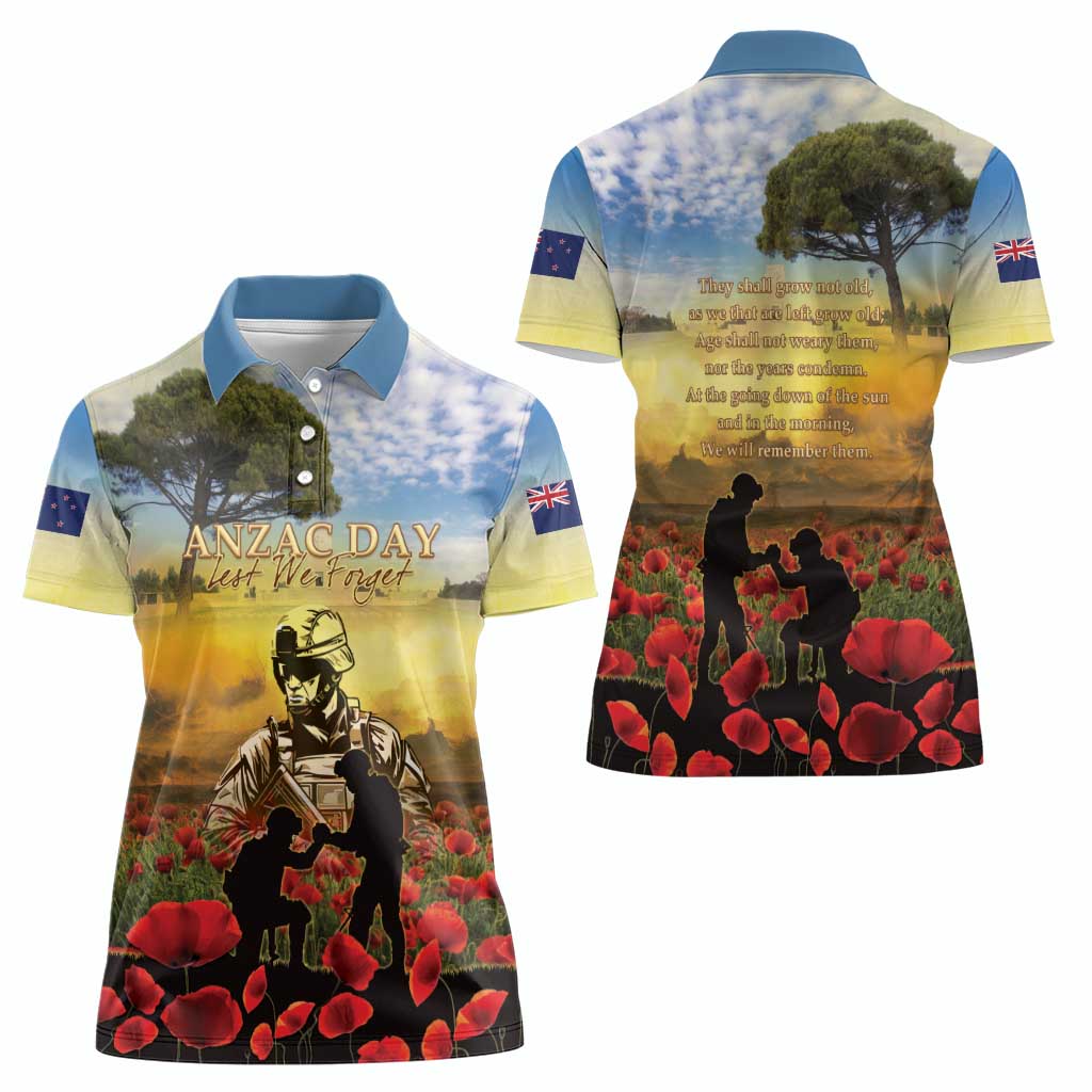 New Zealand ANZAC Day Women Polo Shirt The Ode Remembrance And Poppy