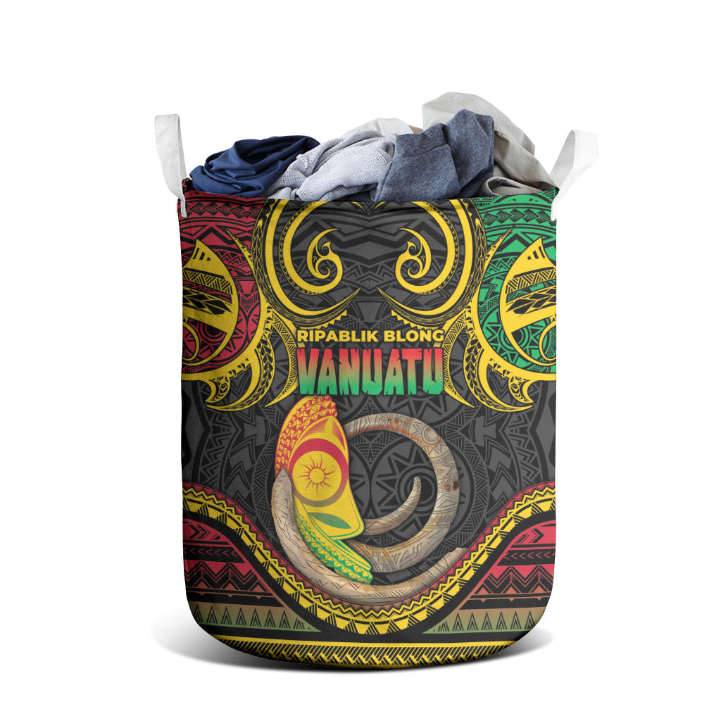 Vanuatu Language Week Laundry Basket Boar Tusk Warrior Tribal Floral Pattern