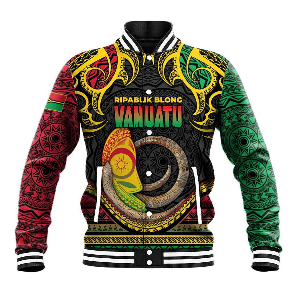 Vanuatu Language Week Baseball Jacket Boar Tusk Warrior Tribal Floral Pattern