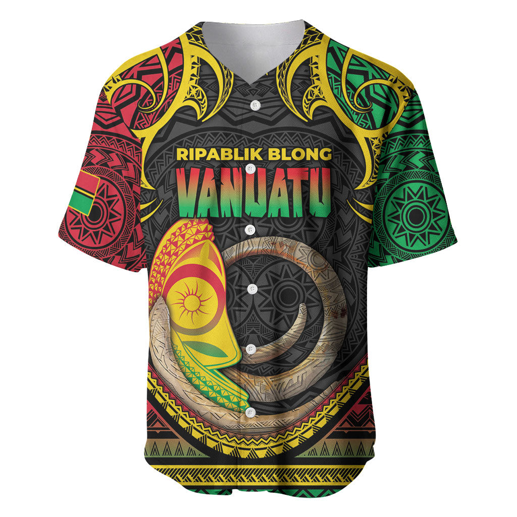 Vanuatu Language Week Baseball Jersey Boar Tusk Warrior Tribal Floral Pattern
