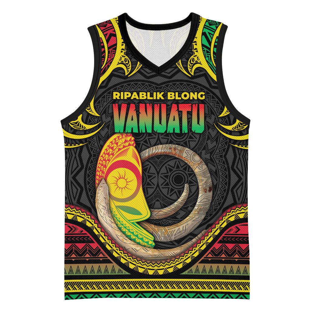 Vanuatu Language Week Basketball Jersey Boar Tusk Warrior Tribal Floral Pattern