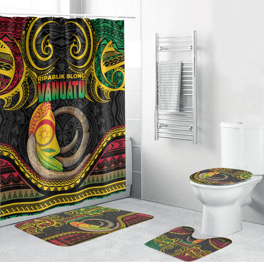 Vanuatu Language Week Bathroom Set Boar Tusk Warrior Tribal Floral Pattern