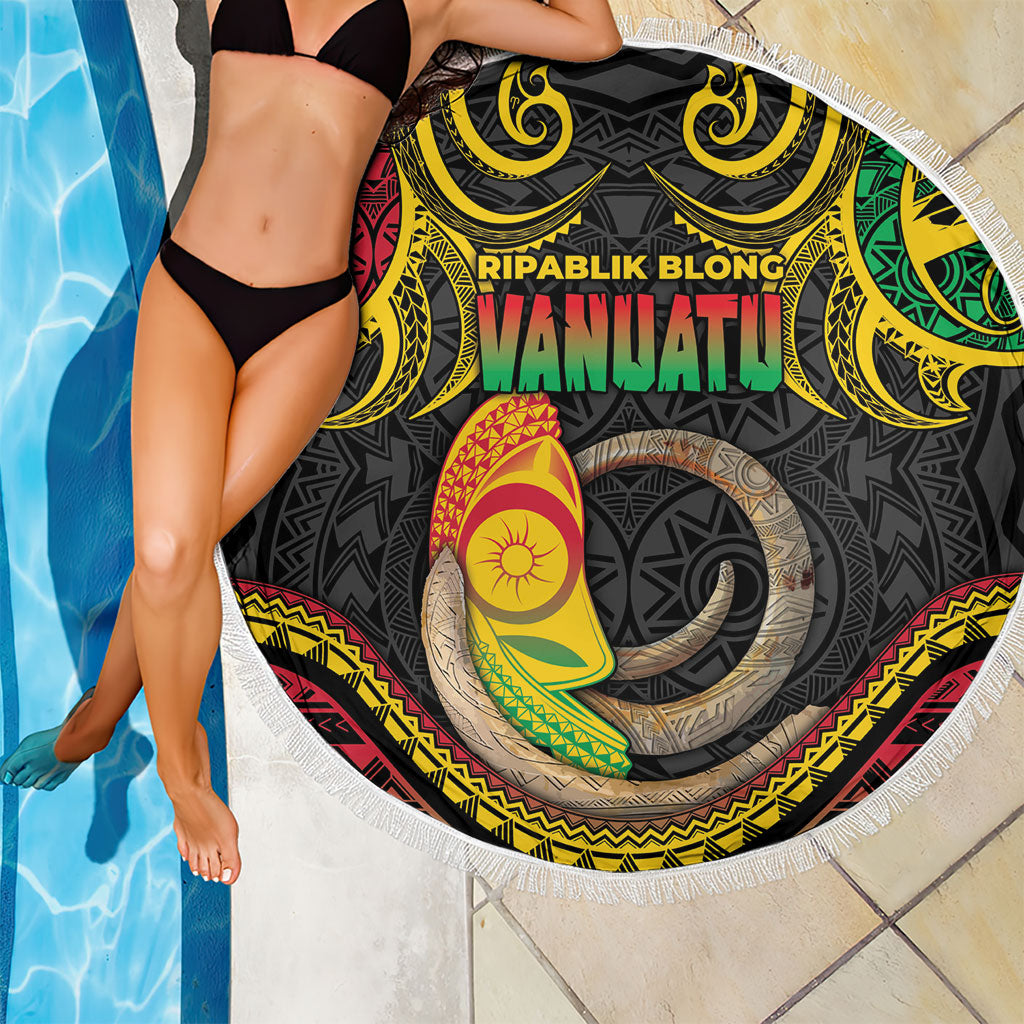 Vanuatu Language Week Beach Blanket Boar Tusk Warrior Tribal Floral Pattern
