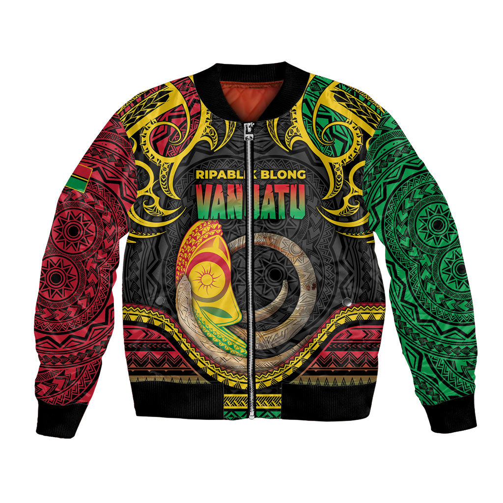 Vanuatu Language Week Bomber Jacket Boar Tusk Warrior Tribal Floral Pattern