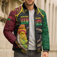 Vanuatu Language Week Bomber Puffer Jacket Boar Tusk Warrior Tribal Floral Pattern