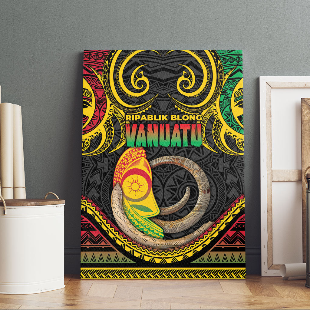 Vanuatu Language Week Canvas Wall Art Boar Tusk Warrior Tribal Floral Pattern