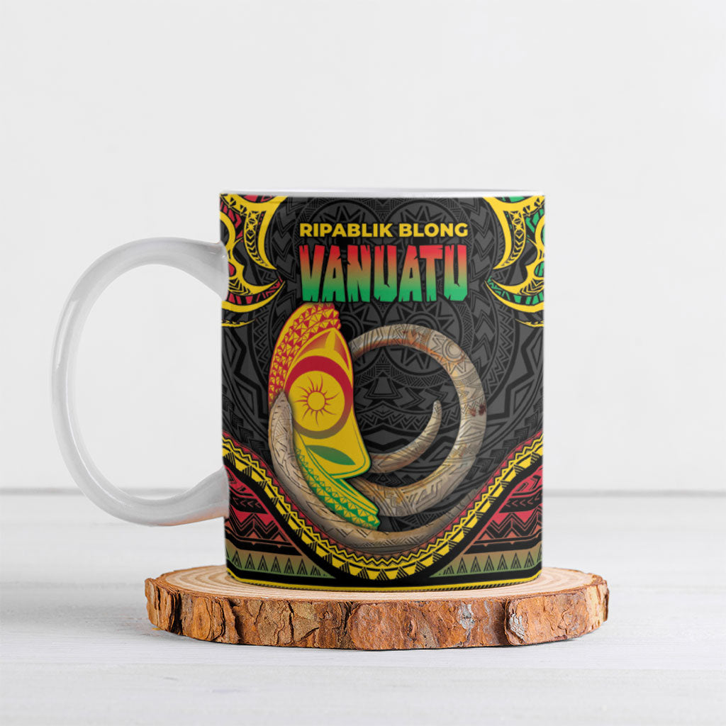 Vanuatu Language Week Ceramic Mug Boar Tusk Warrior Tribal Floral Pattern