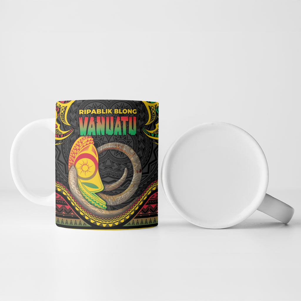 Vanuatu Language Week Ceramic Mug Boar Tusk Warrior Tribal Floral Pattern
