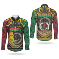 Vanuatu Language Week Couples Matching Long Sleeve Bodycon Dress and Long Sleeve Button Shirt Boar Tusk Warrior Tribal Floral Pattern