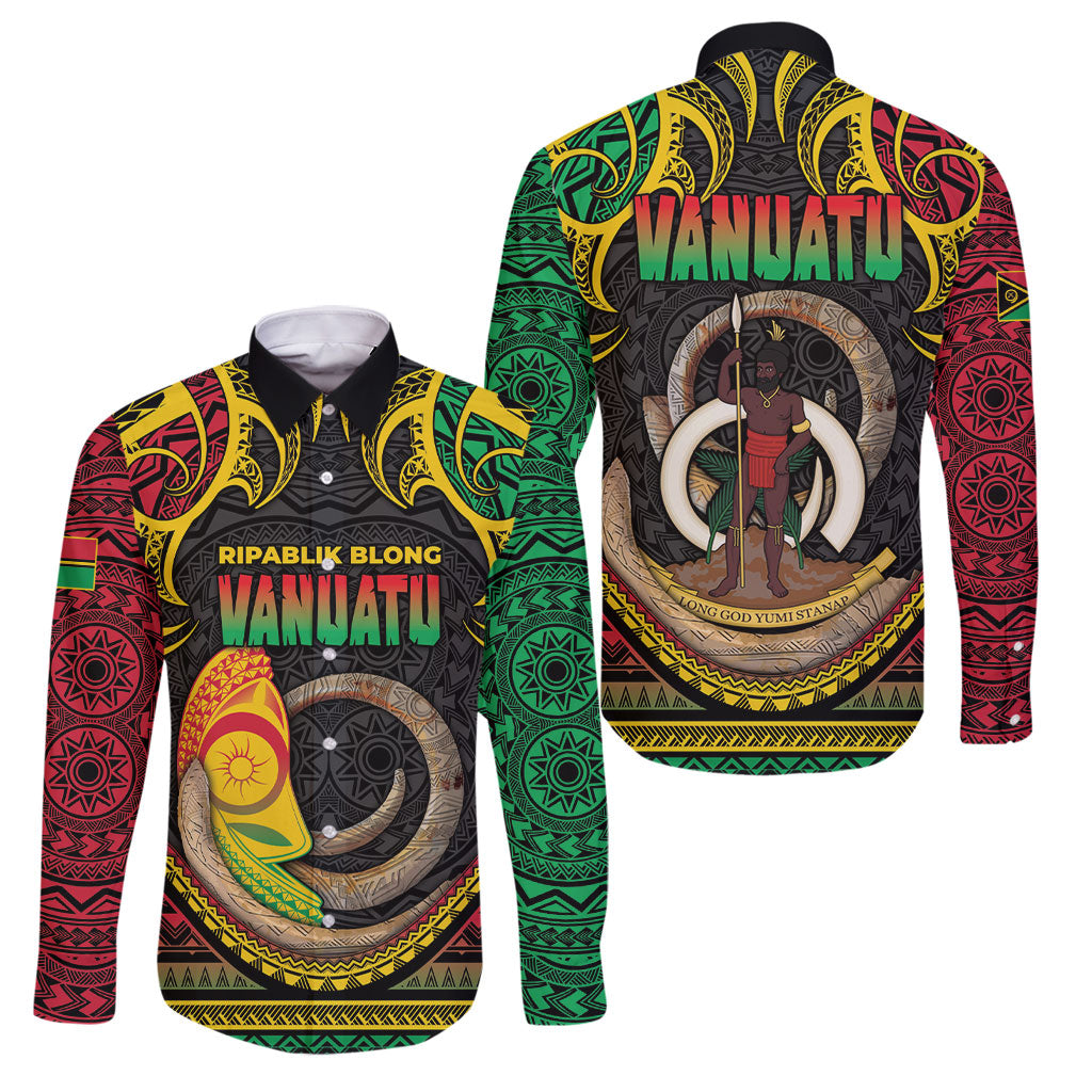 Vanuatu Language Week Family Matching Off Shoulder Maxi Dress and Hawaiian Shirt Boar Tusk Warrior Tribal Floral Pattern