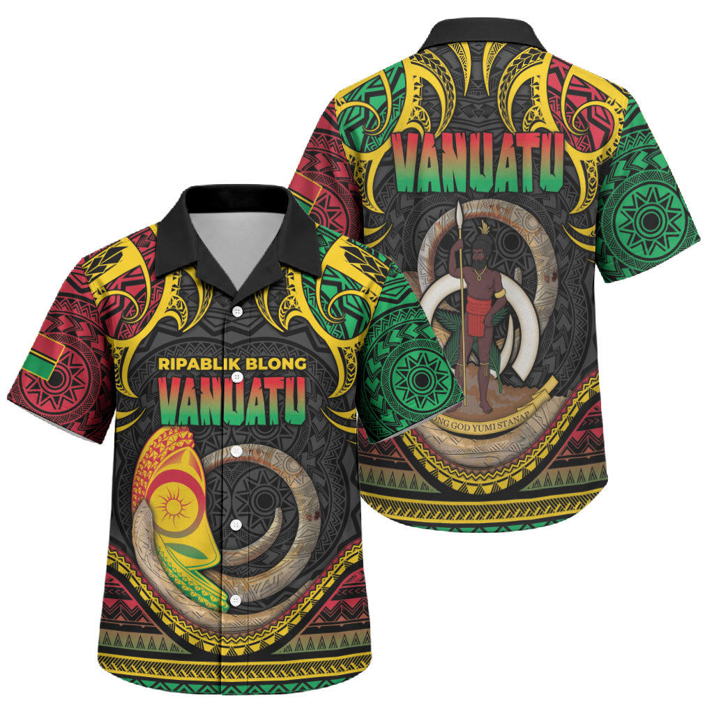 Vanuatu Language Week Family Matching Puletasi and Hawaiian Shirt Boar Tusk Warrior Tribal Floral Pattern