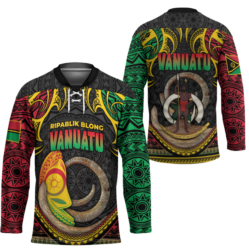 Vanuatu Language Week Hockey Jersey Boar Tusk Warrior Tribal Floral Pattern