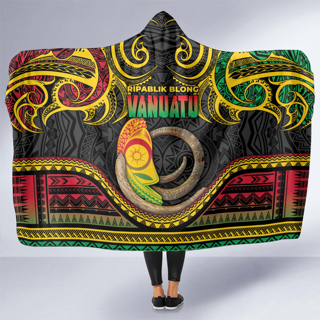 Vanuatu Language Week Hooded Blanket Boar Tusk Warrior Tribal Floral Pattern