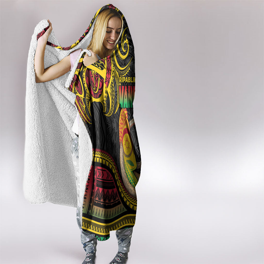 Vanuatu Language Week Hooded Blanket Boar Tusk Warrior Tribal Floral Pattern