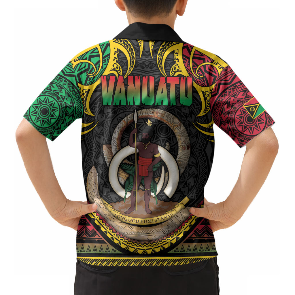 Vanuatu Language Week Kid Hawaiian Shirt Boar Tusk Warrior Tribal Floral Pattern