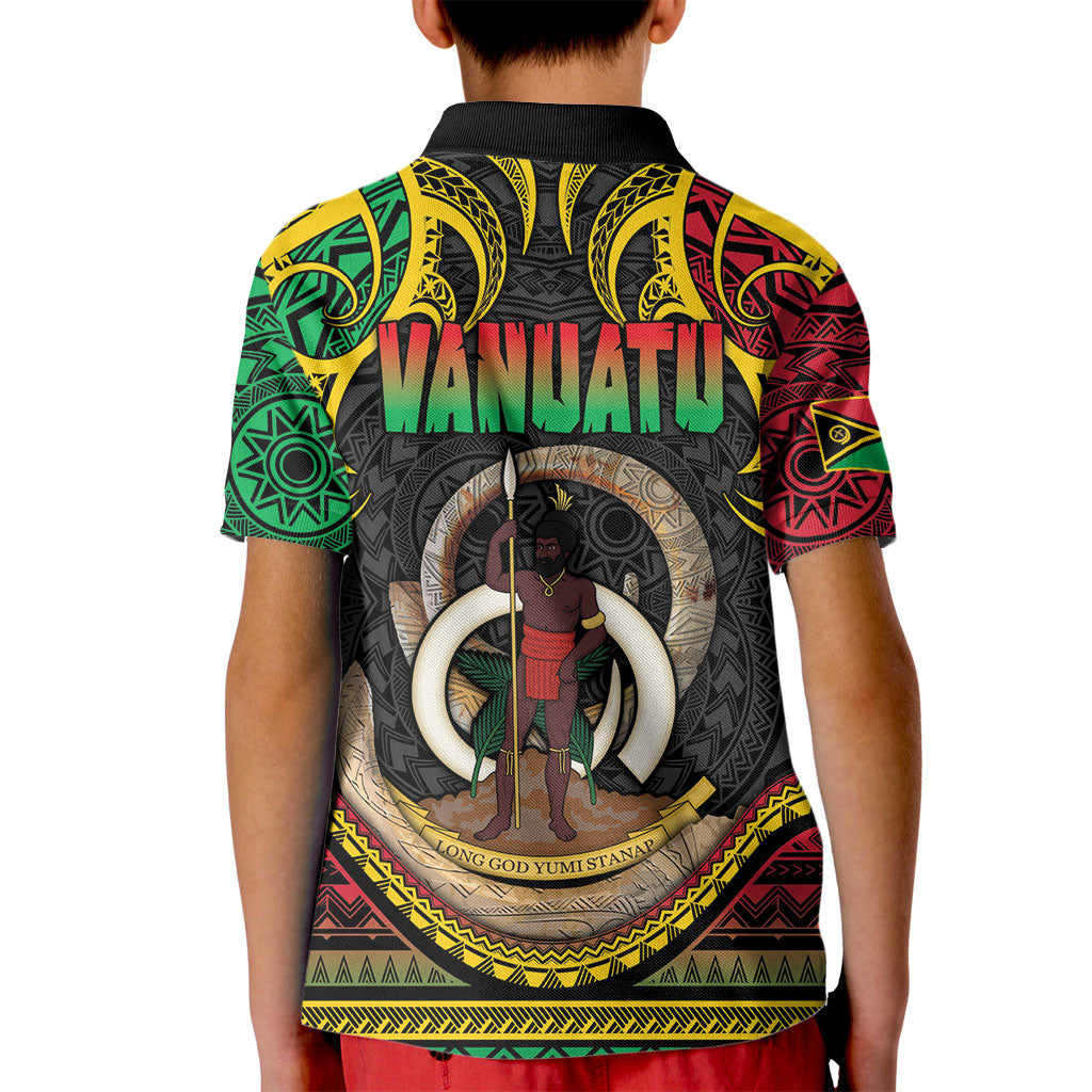 Vanuatu Language Week Kid Polo Shirt Boar Tusk Warrior Tribal Floral Pattern