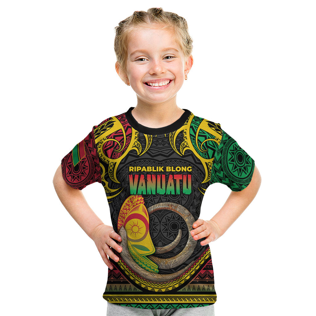 Vanuatu Language Week Kid T Shirt Boar Tusk Warrior Tribal Floral Pattern