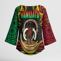 Vanuatu Language Week Kimono Sleeve Blouse Boar Tusk Warrior Tribal Floral Pattern