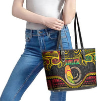 Vanuatu Language Week Leather Tote Bag Boar Tusk Warrior Tribal Floral Pattern