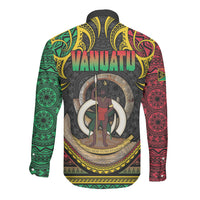 Vanuatu Language Week Long Sleeve Button Shirt Boar Tusk Warrior Tribal Floral Pattern