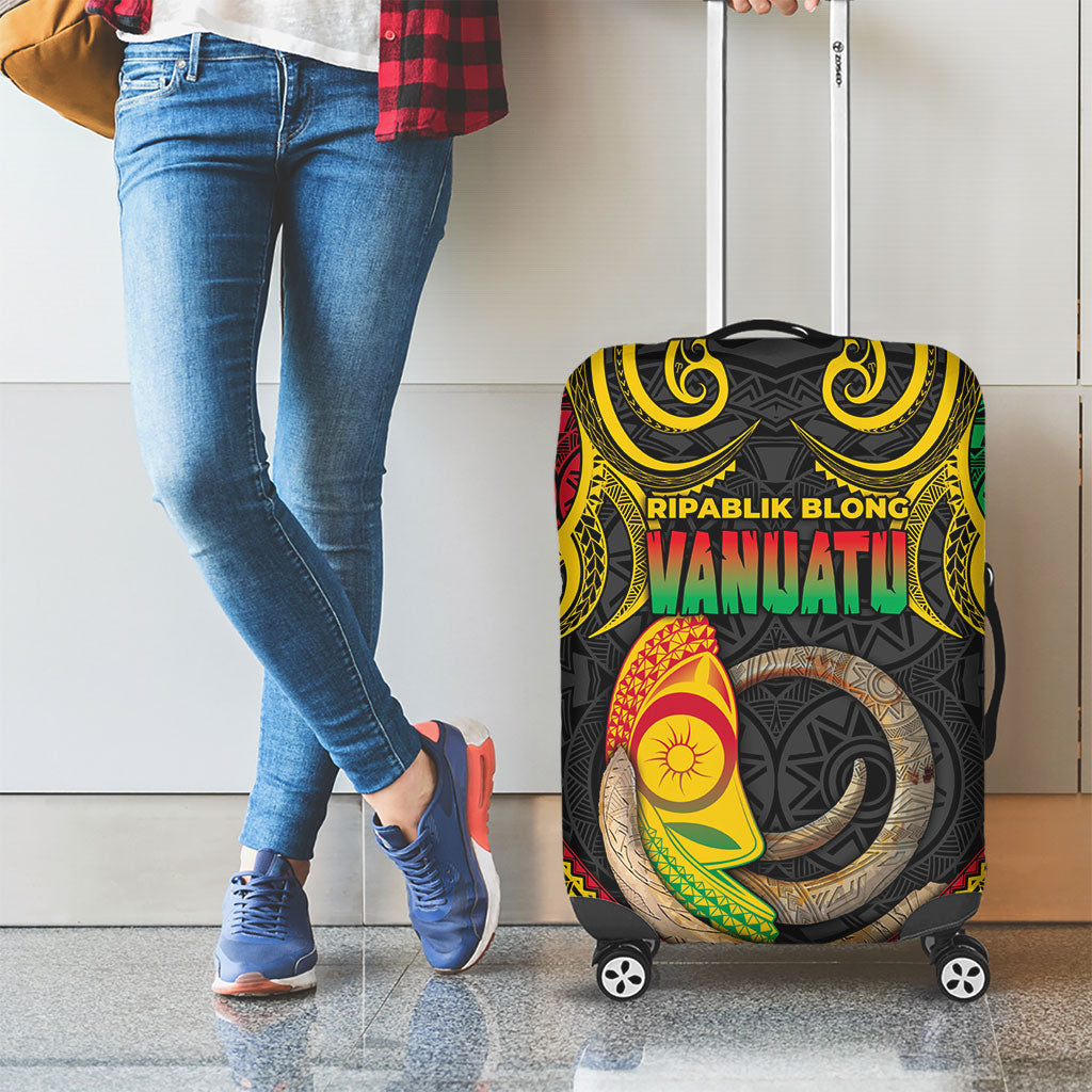 Vanuatu Language Week Luggage Cover Boar Tusk Warrior Tribal Floral Pattern