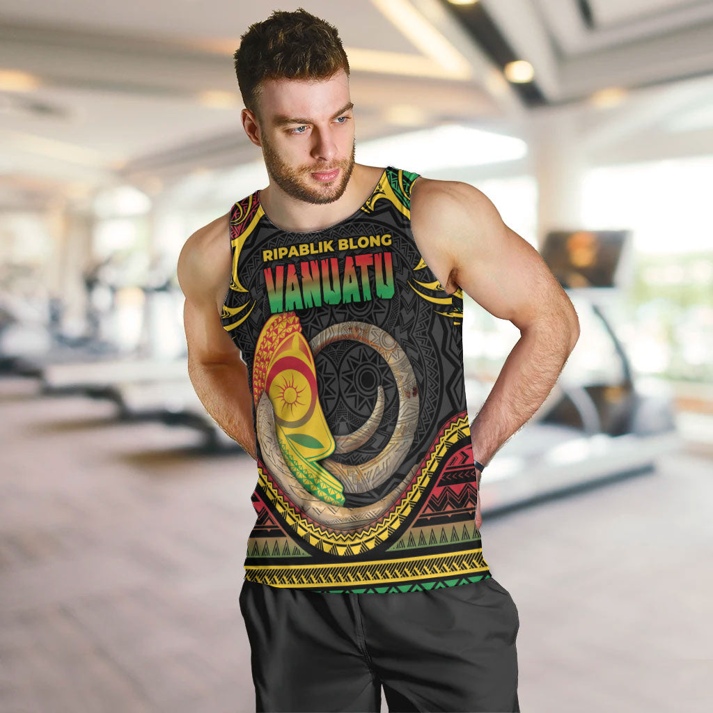 Vanuatu Language Week Men Tank Top Boar Tusk Warrior Tribal Floral Pattern