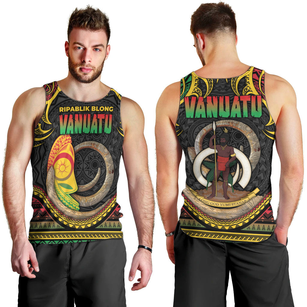 Vanuatu Language Week Men Tank Top Boar Tusk Warrior Tribal Floral Pattern