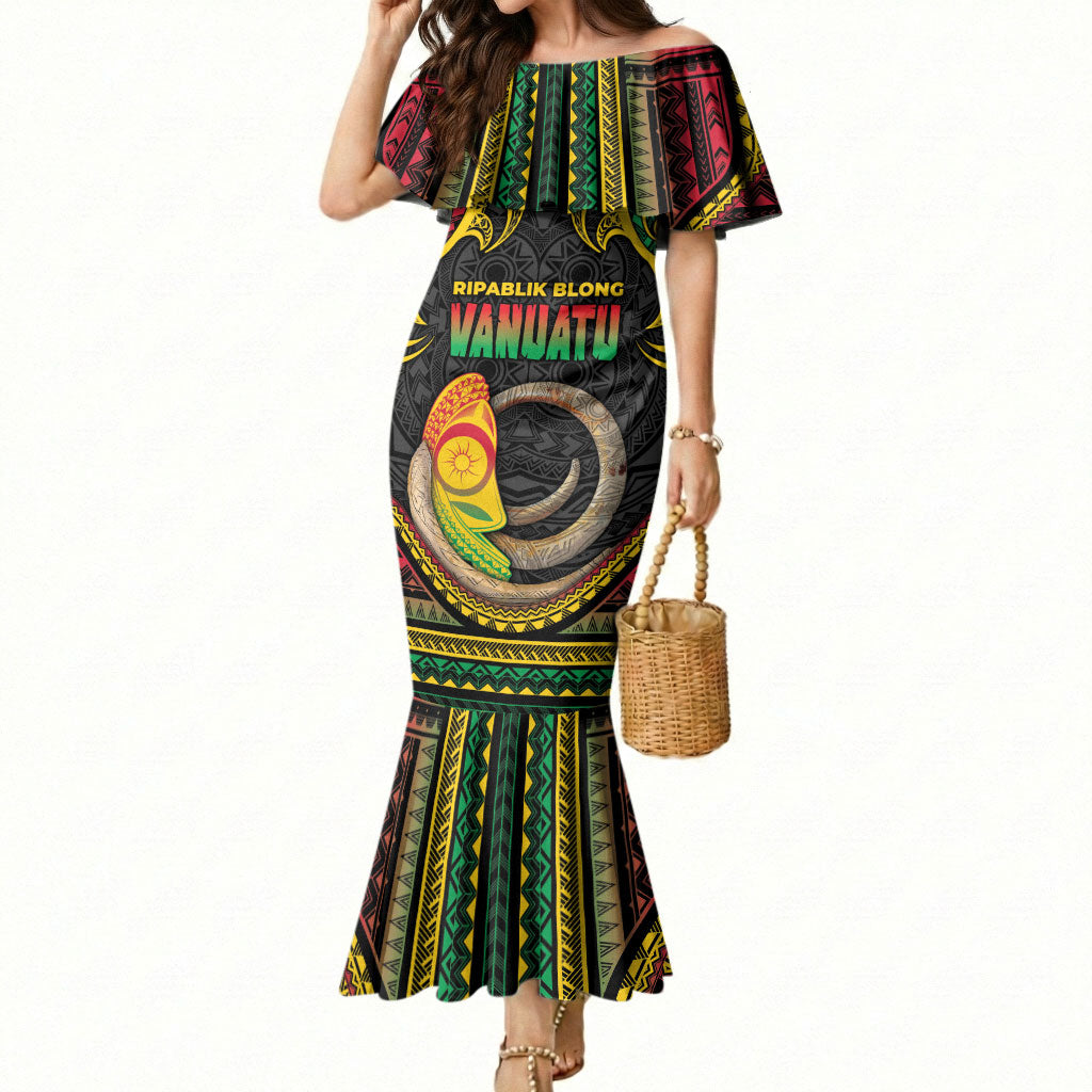 Vanuatu Language Week Mermaid Dress Boar Tusk Warrior Tribal Floral Pattern