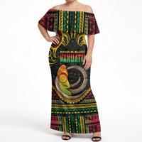 Vanuatu Language Week Off Shoulder Maxi Dress Boar Tusk Warrior Tribal Floral Pattern