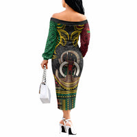 Vanuatu Language Week Off The Shoulder Long Sleeve Dress Boar Tusk Warrior Tribal Floral Pattern