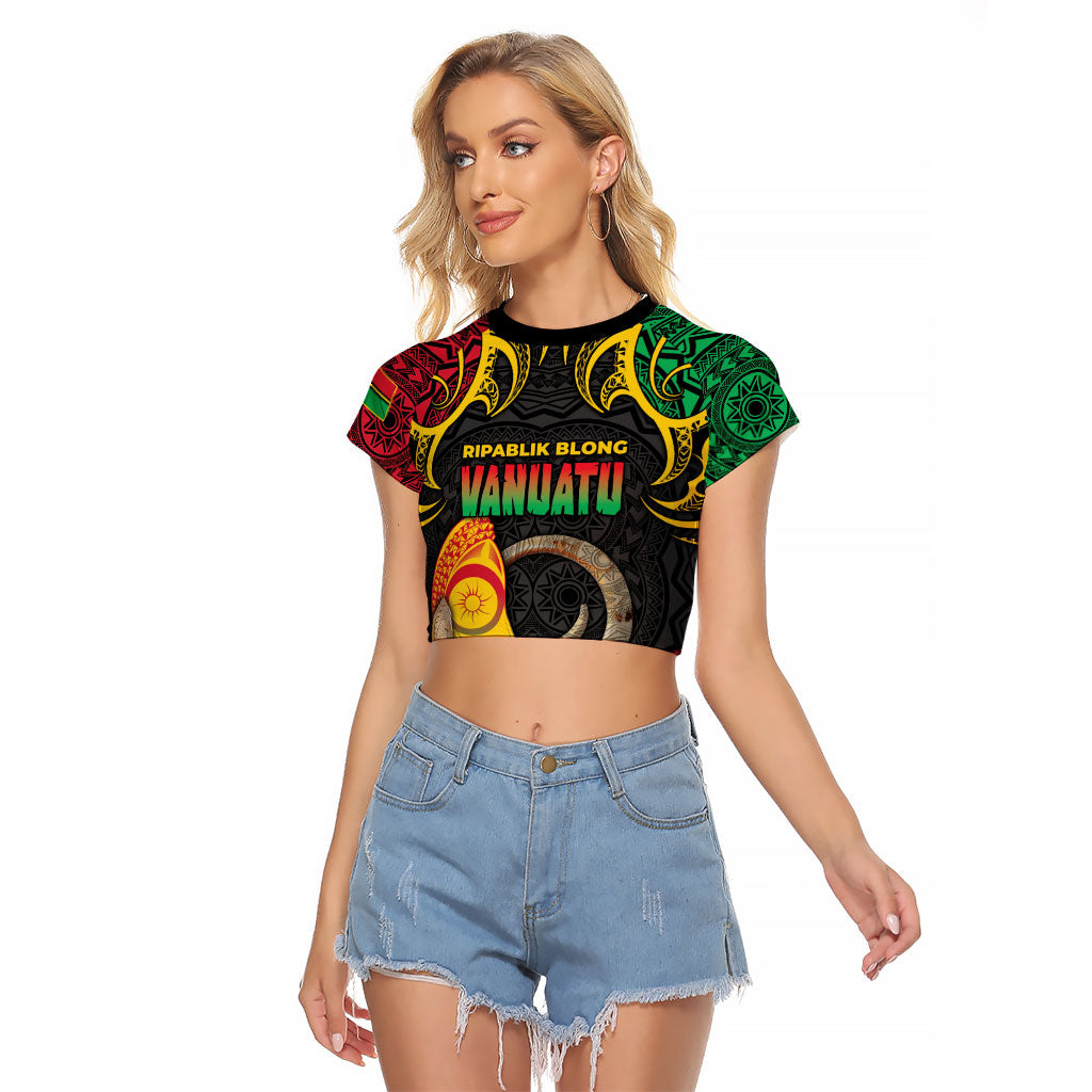 Vanuatu Language Week Raglan Cropped T Shirt Boar Tusk Warrior Tribal Floral Pattern
