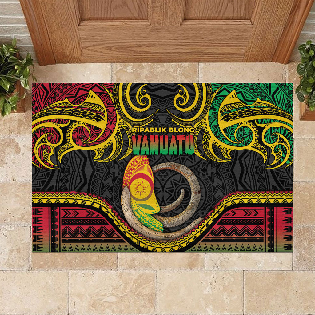 Vanuatu Language Week Rubber Doormat Boar Tusk Warrior Tribal Floral Pattern