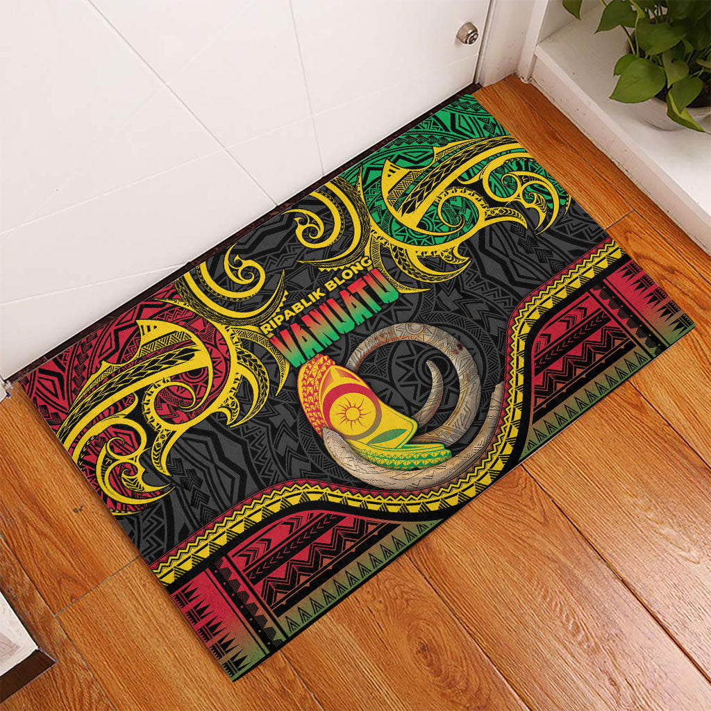 Vanuatu Language Week Rubber Doormat Boar Tusk Warrior Tribal Floral Pattern
